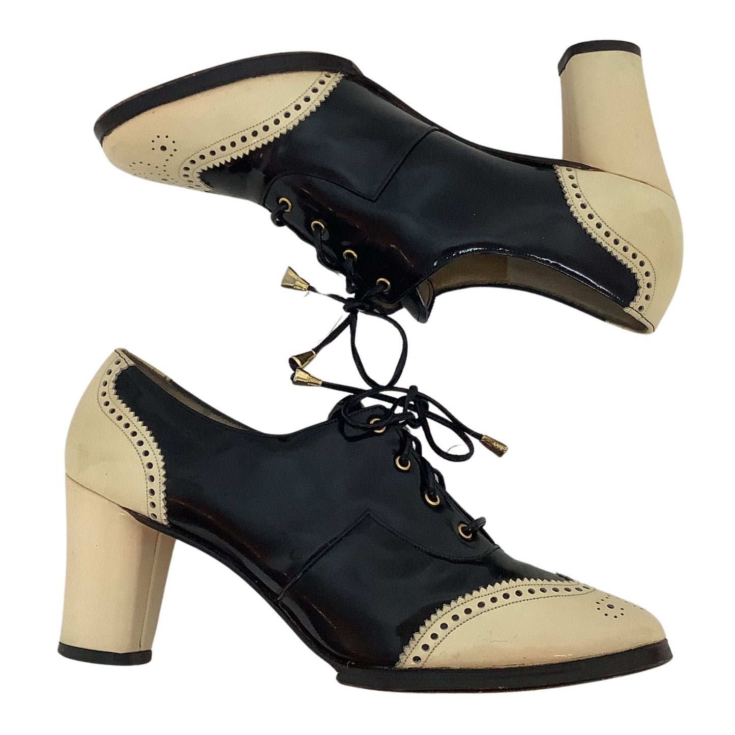 Black & Cream Heeled Oxfords