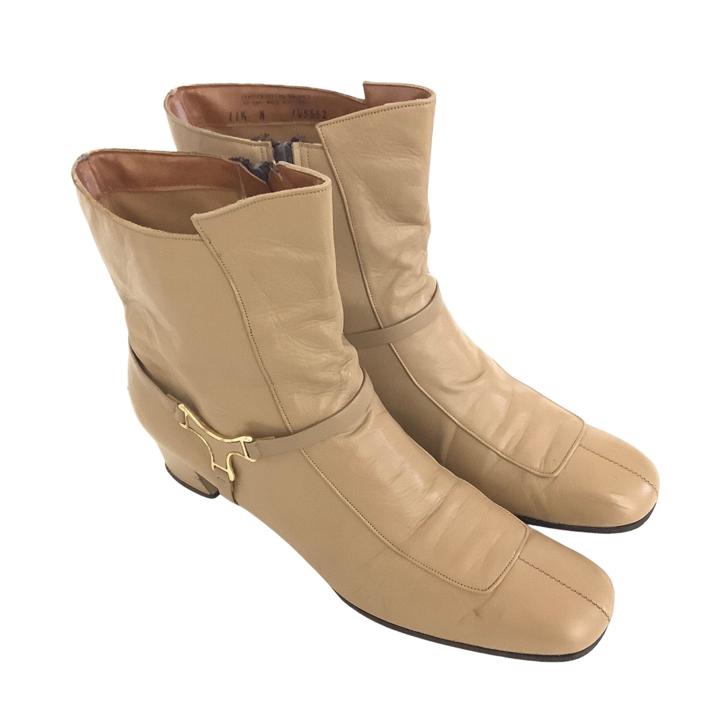 Beige Leather Ankle Boots