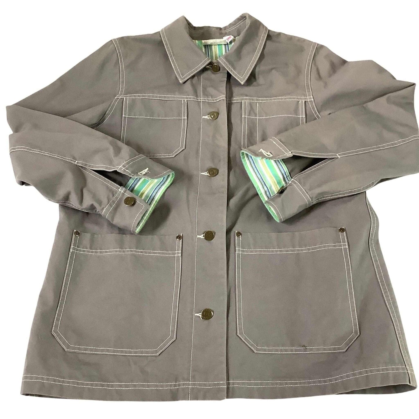 Gray jacket with striped cuffs and long sleeves