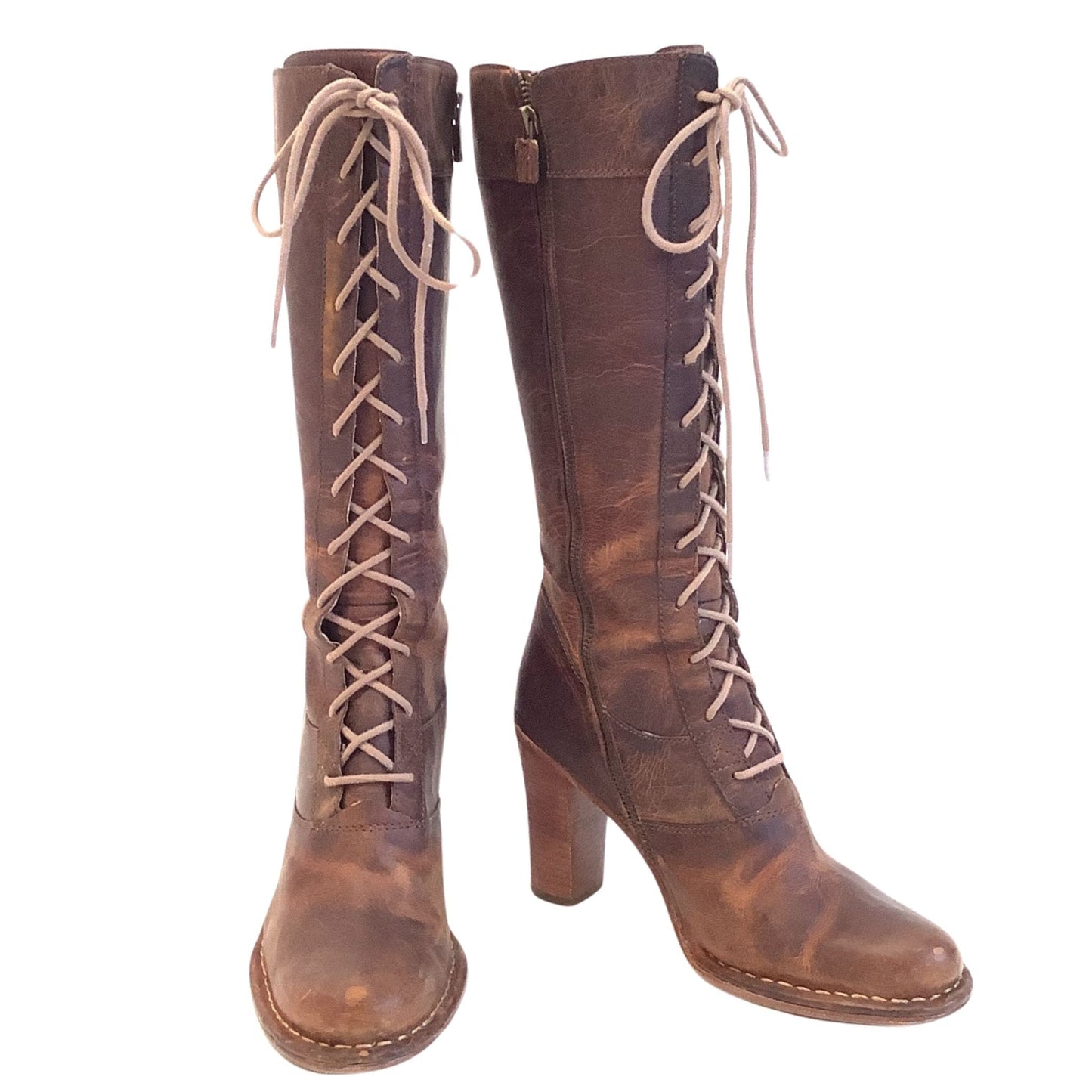Heeled Brown Combat Boots