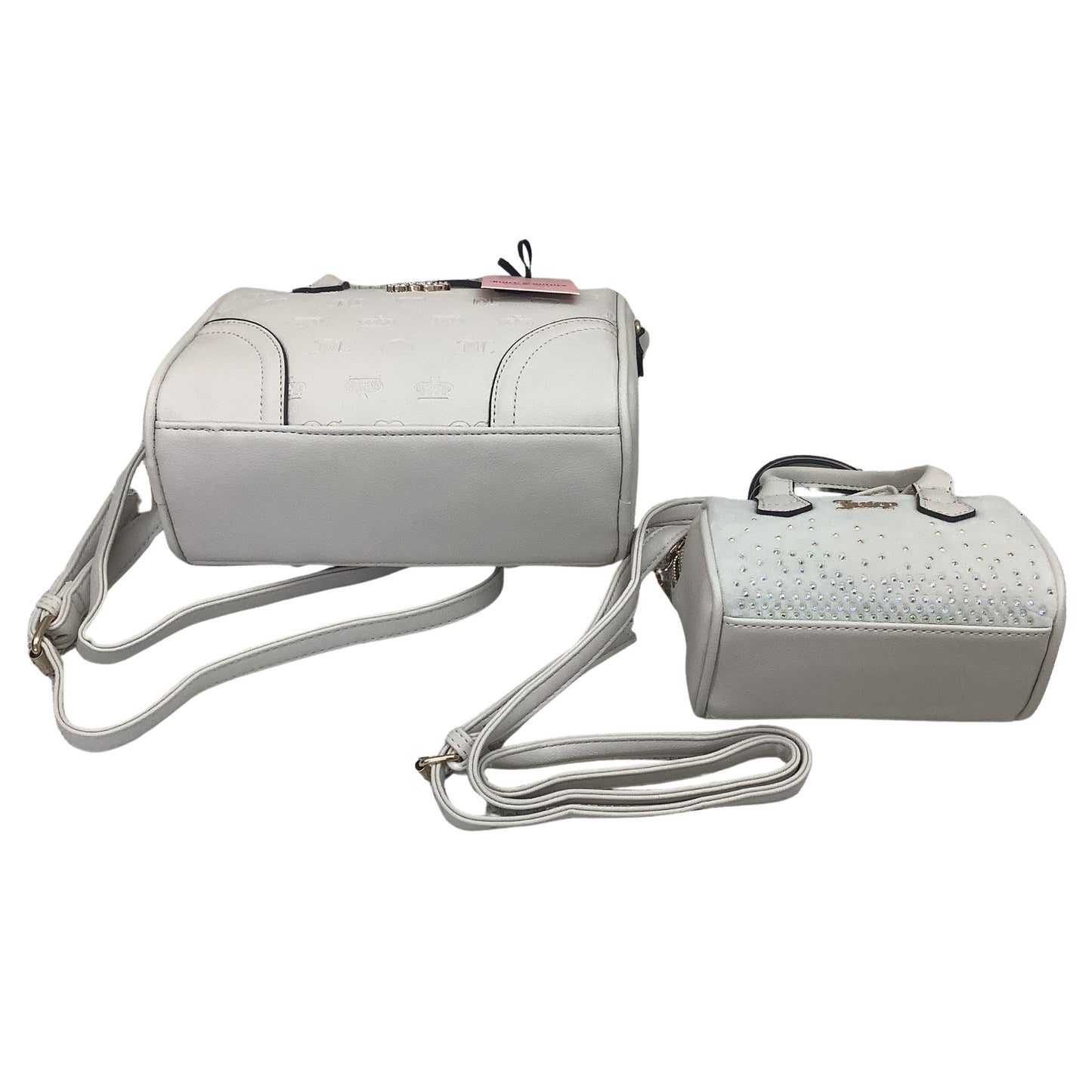 White handbag with a matching pouch on a white background