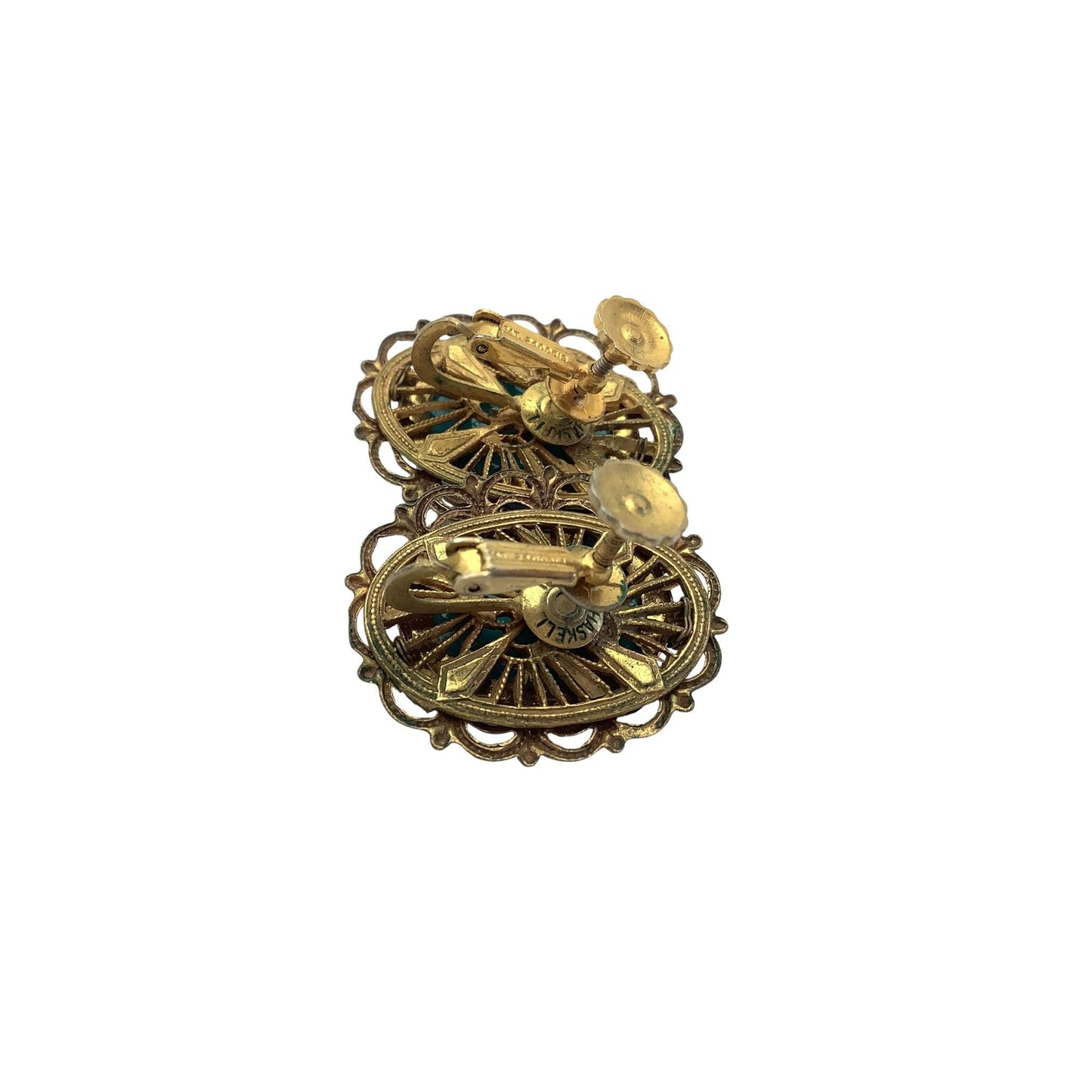 Miriam Haskell Back view of gold-tone earrings with intricate design