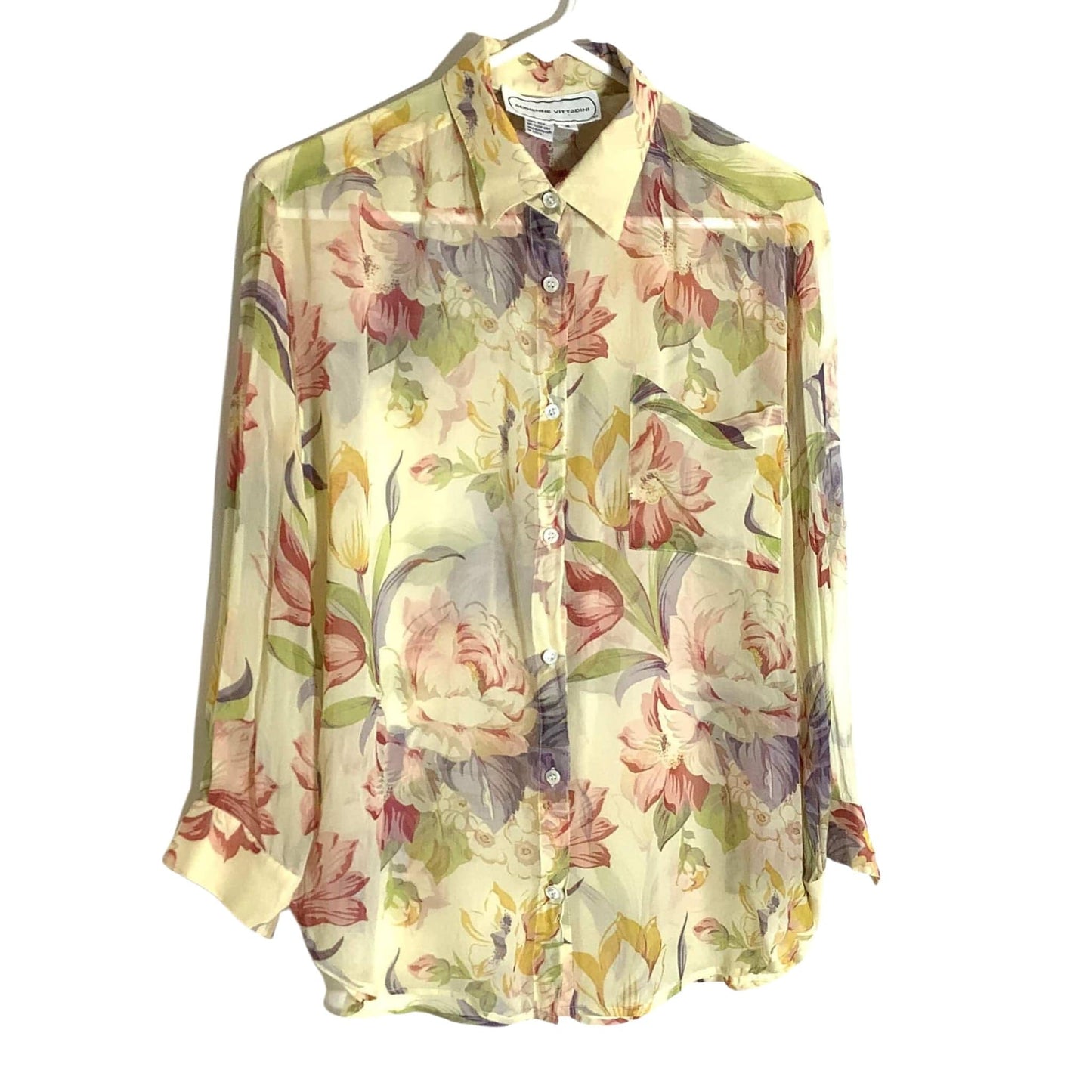 Adrienne Vittadini Baroque 1980s Transparent Floral Shirt