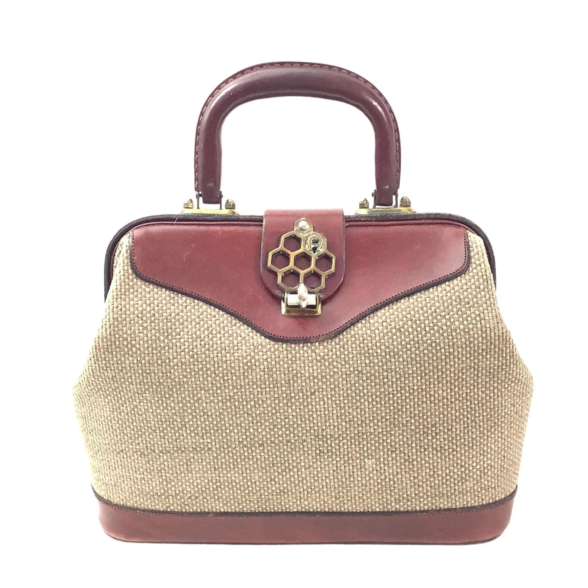 Etienne Aigner Linen Satchel Burgundy Doctor-Style Handbag