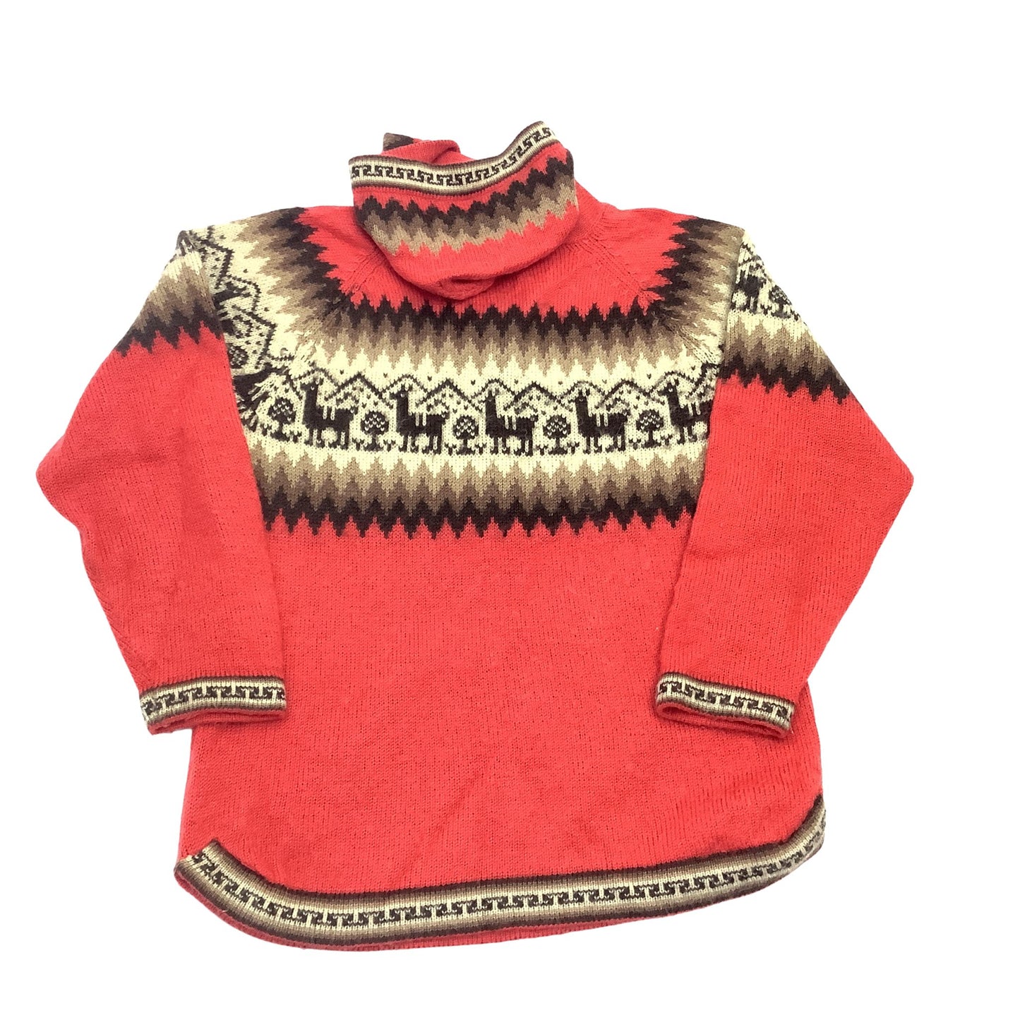 Vintage Alpaca Wool Knitted Red Hoodie Back View