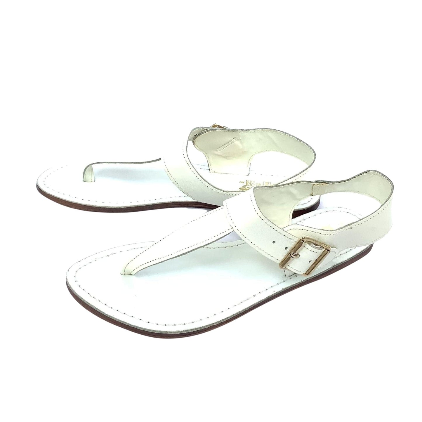 White Leather Flat Sandals