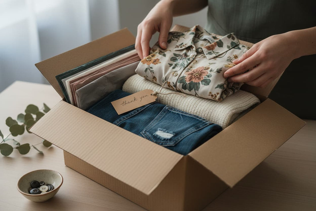 hands packaging clothes in a box