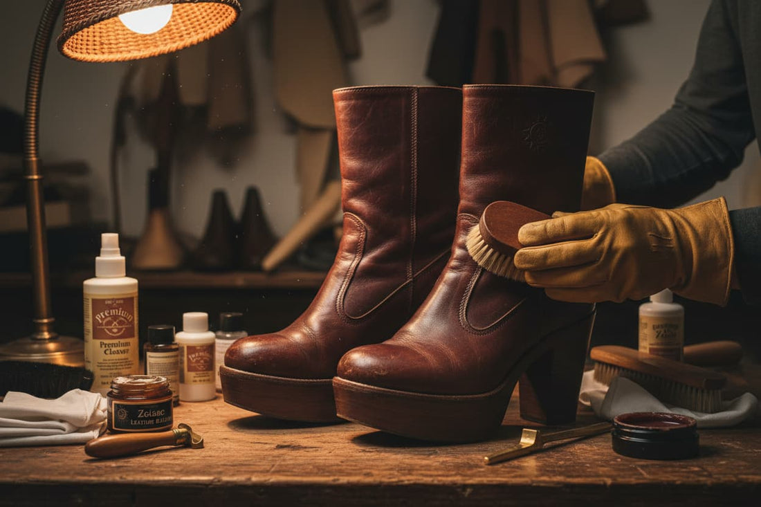 hands restoring boots with implements 