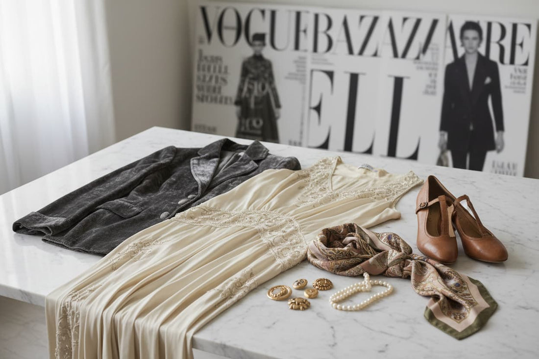 Magazine Covers background table with clothing and shoes