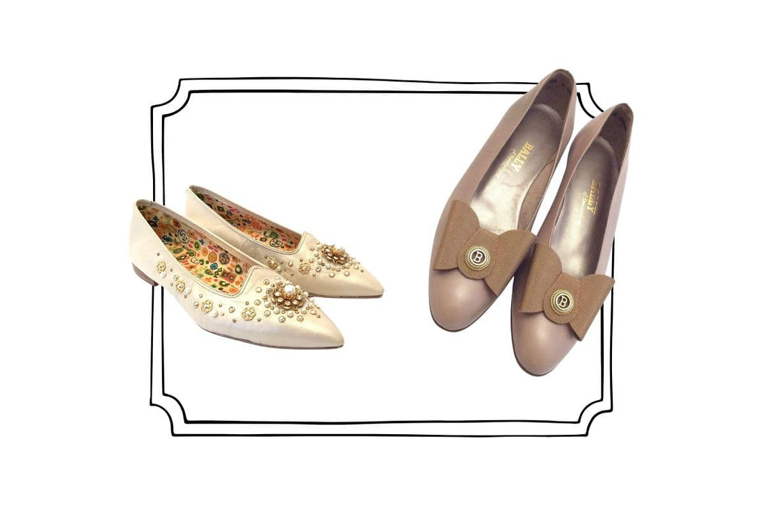 Vintage women's flat shoes — embellished pointed-toe flats and classic loafer styles, Classy Mod Vintage blog
