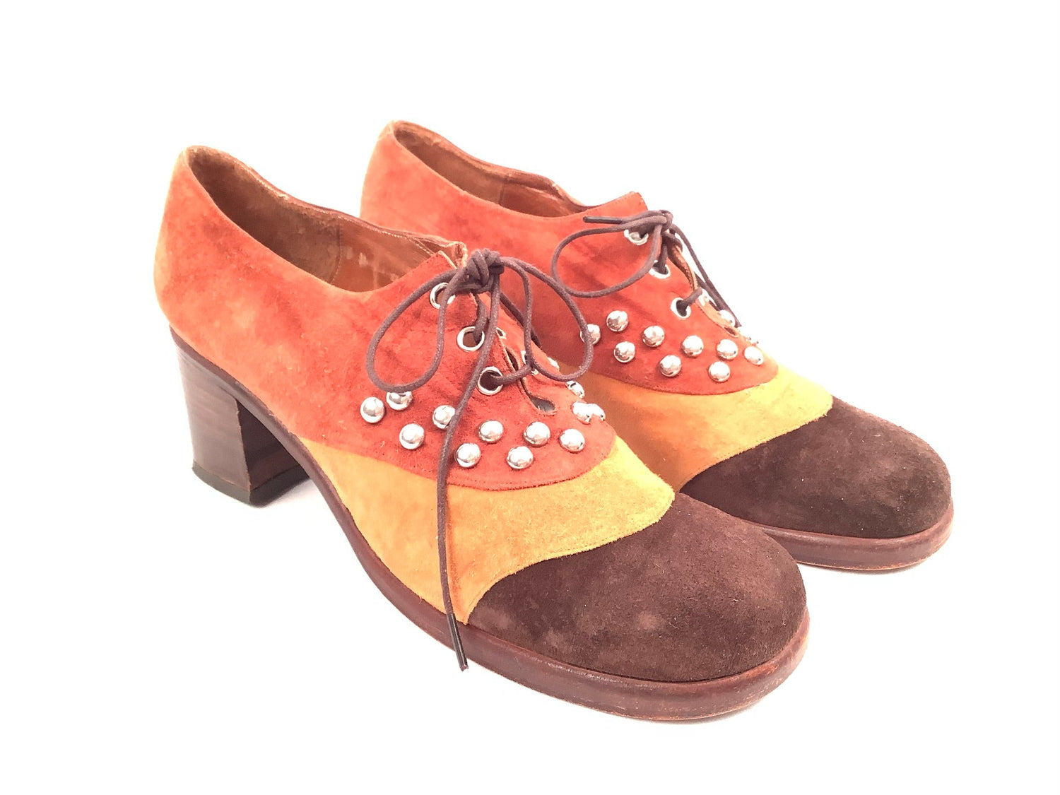 Vintage Women's Oxford Shoes Studded Color Block