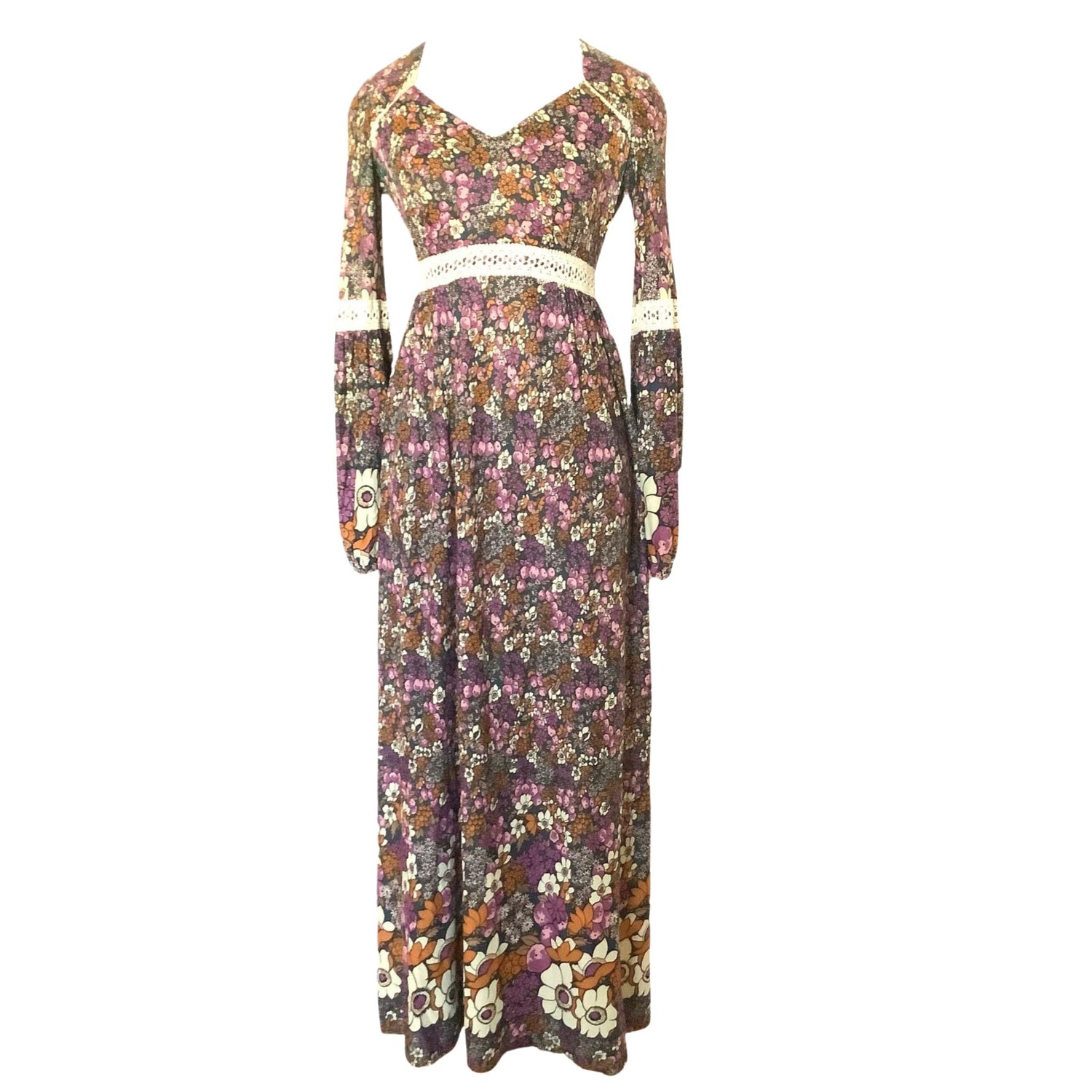 Vintage Hippie Era Floral Maxi Dress