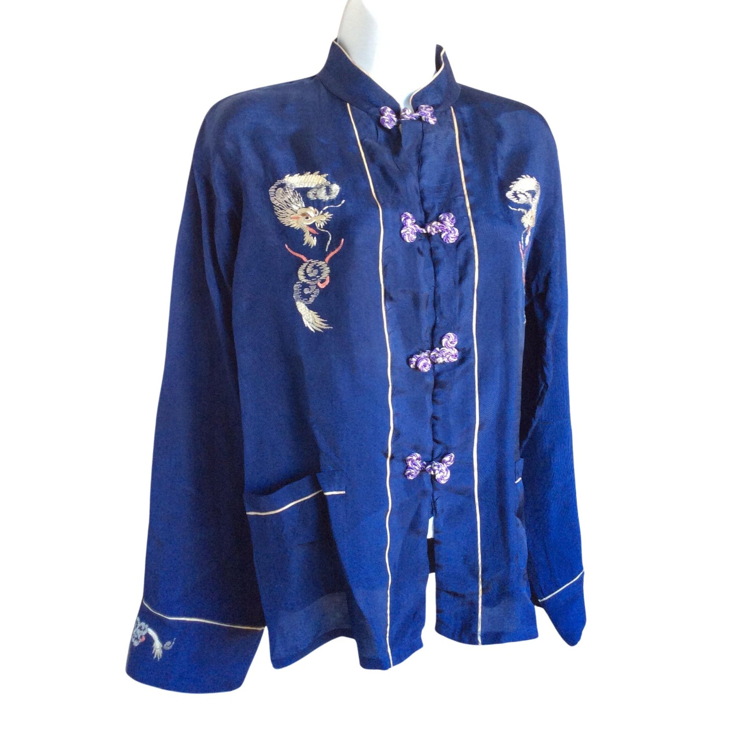 Vintage Hand Embroidered Silk Pajama Top