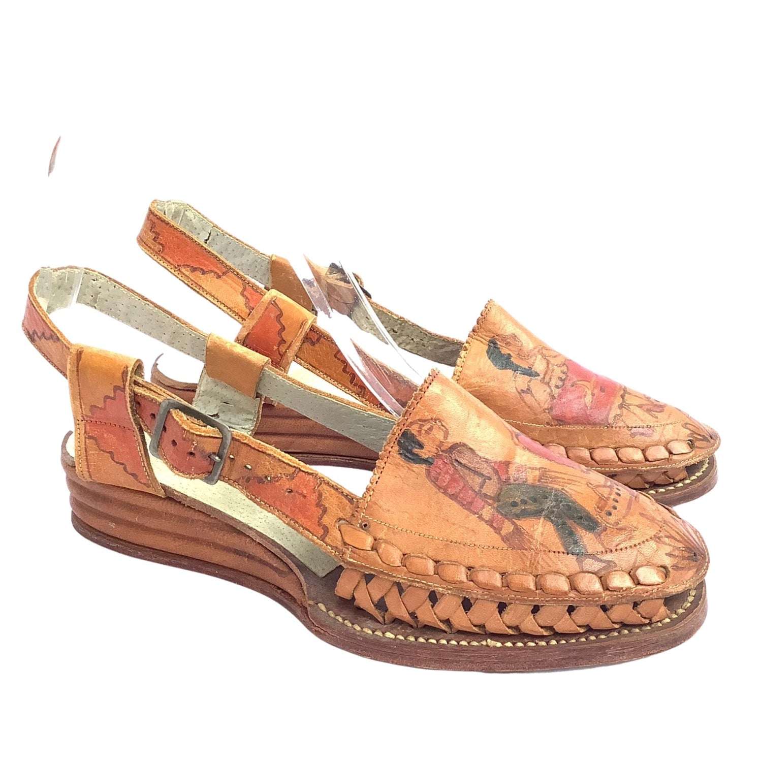 Vintage hand painted woven leather ethnic sandals