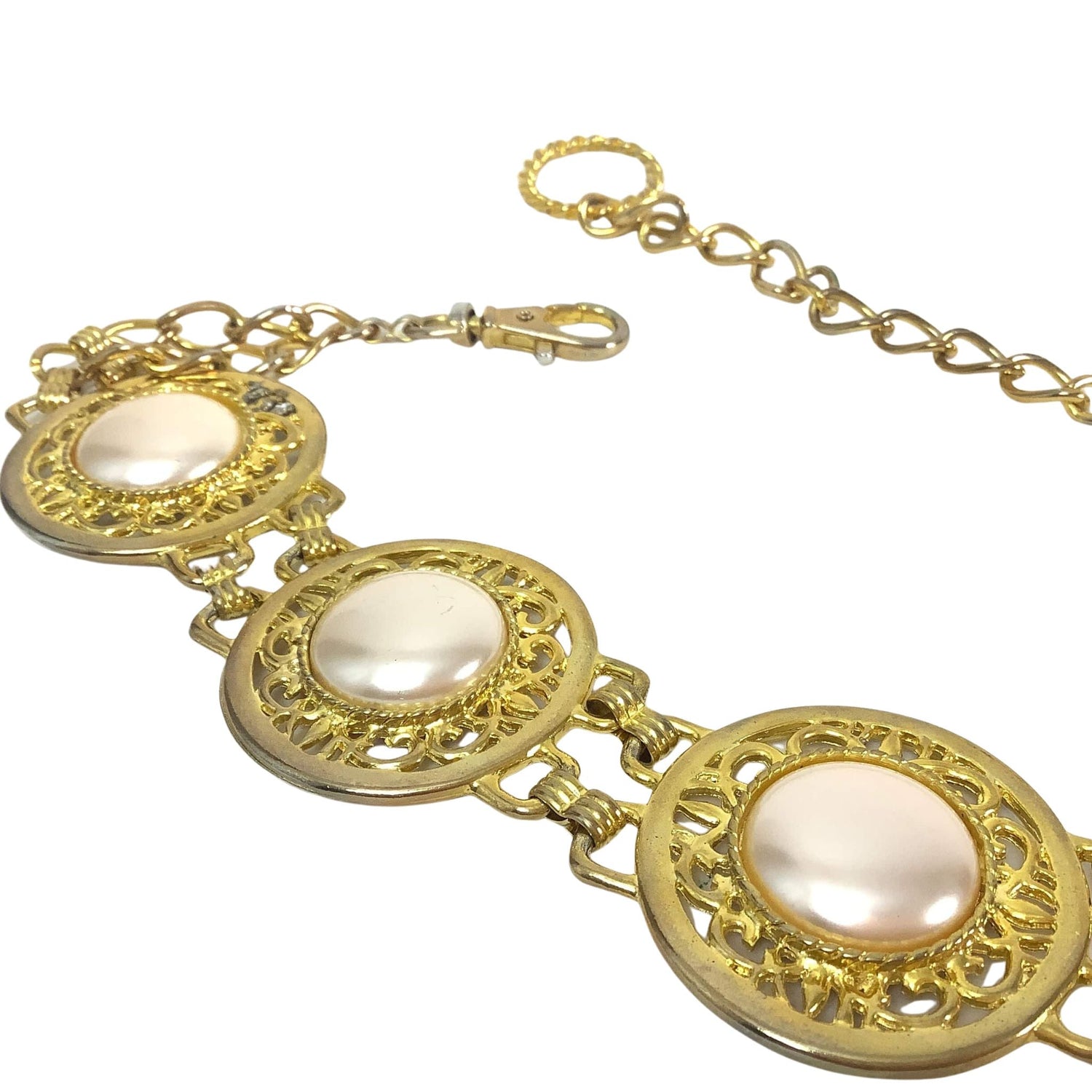 Vintage Women's Chain Belt Gold with Faux Pearl Medallions