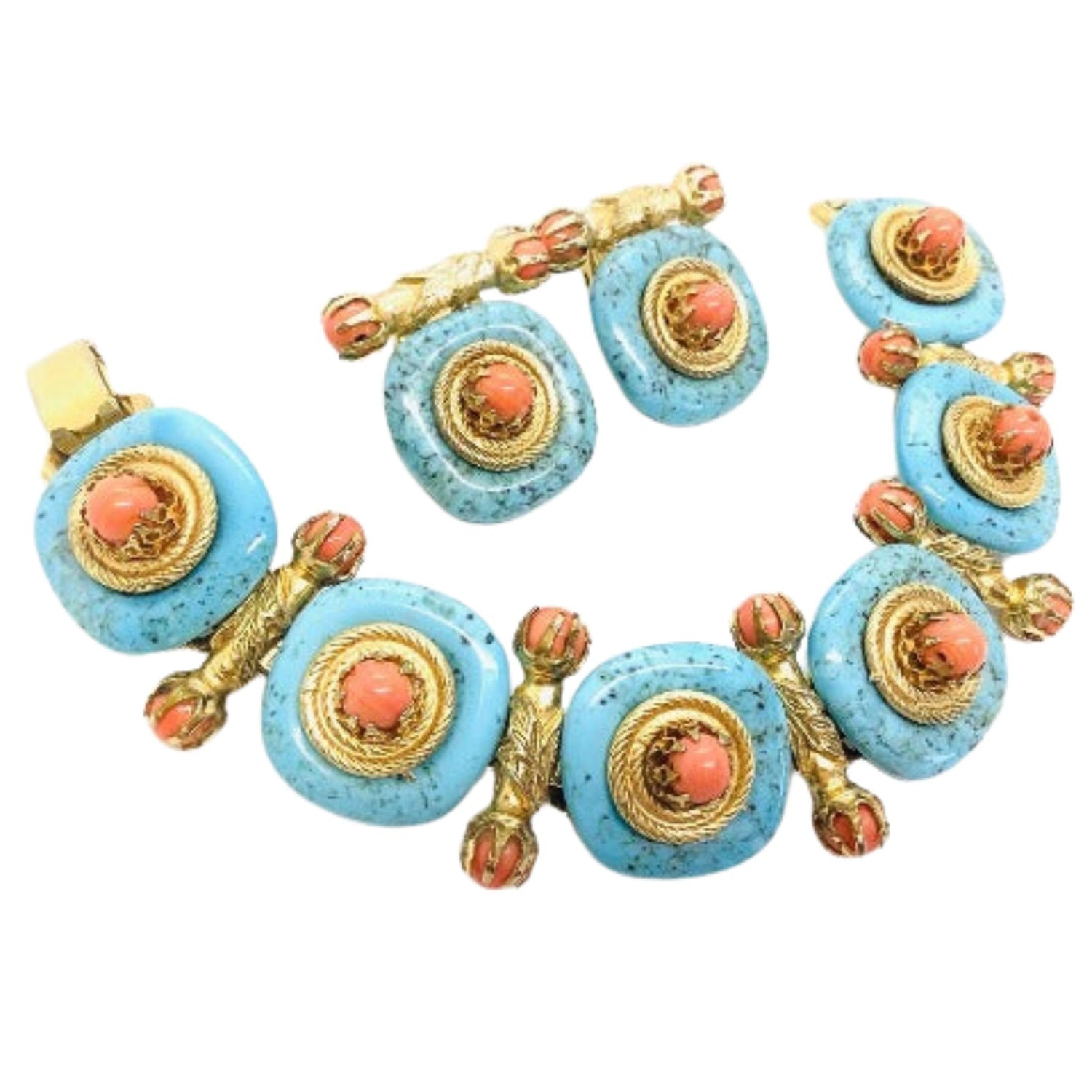 Vintage faux turquoise Bracelet and earrings set