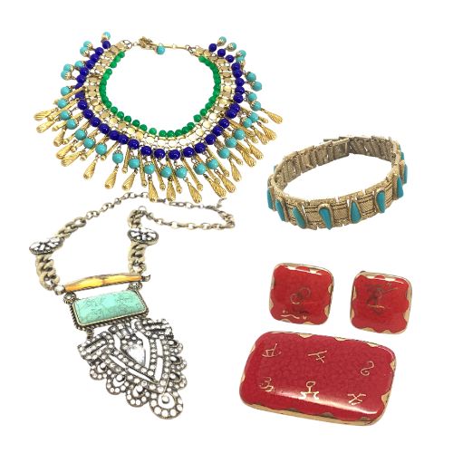 Collage of fashion jewlery necklaces earrings brooch and bracelet