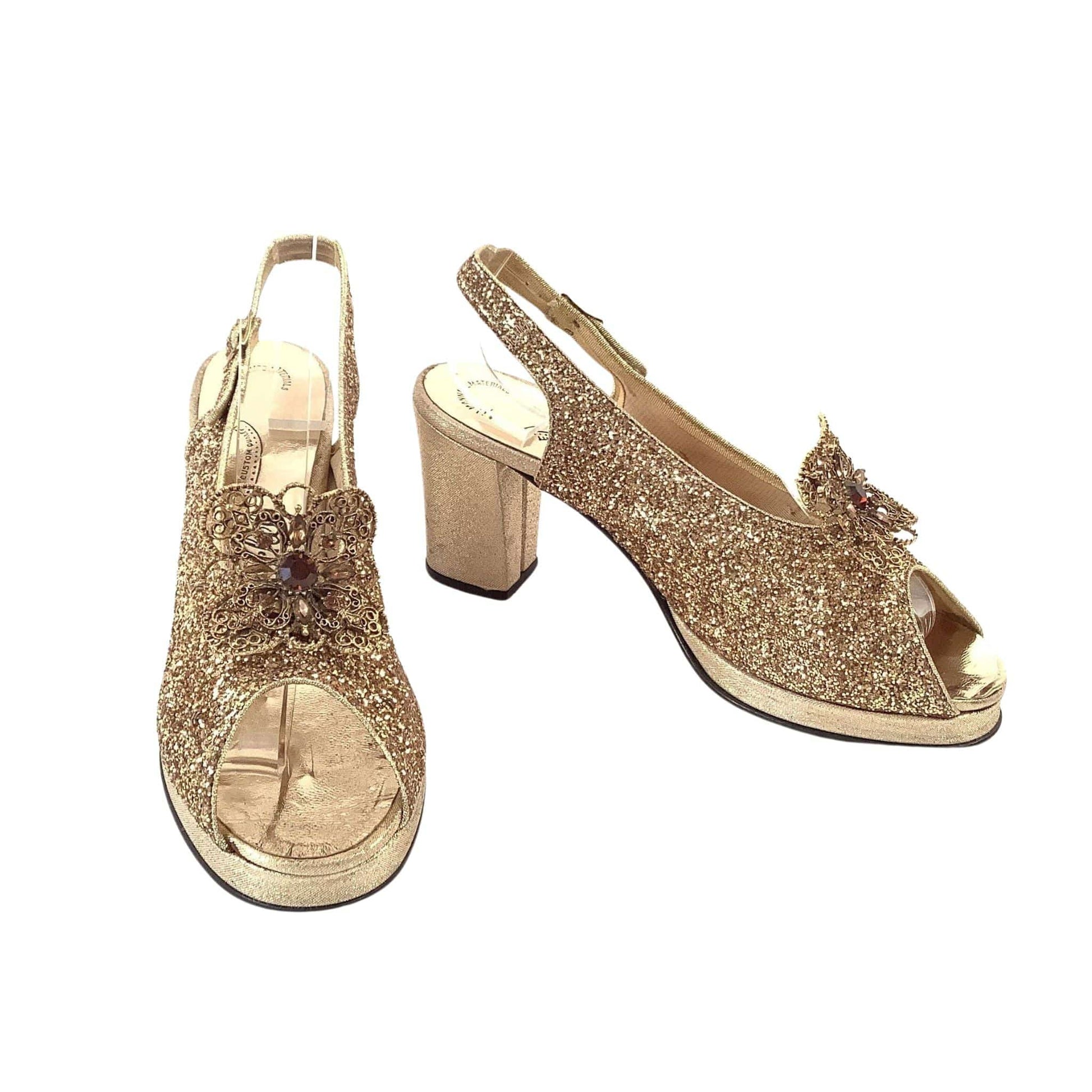 1940s Baroque Gold Heels 7.5 / Gold / Vintage 1940s
