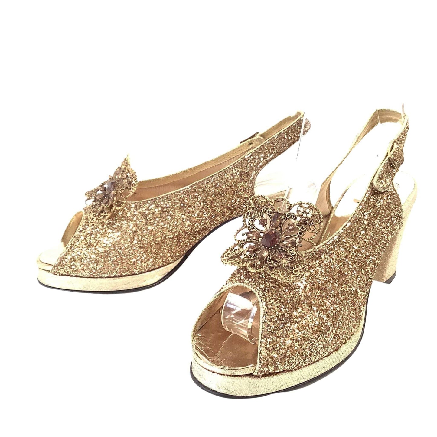 1940s Baroque Gold Heels 7.5 / Gold / Vintage 1940s