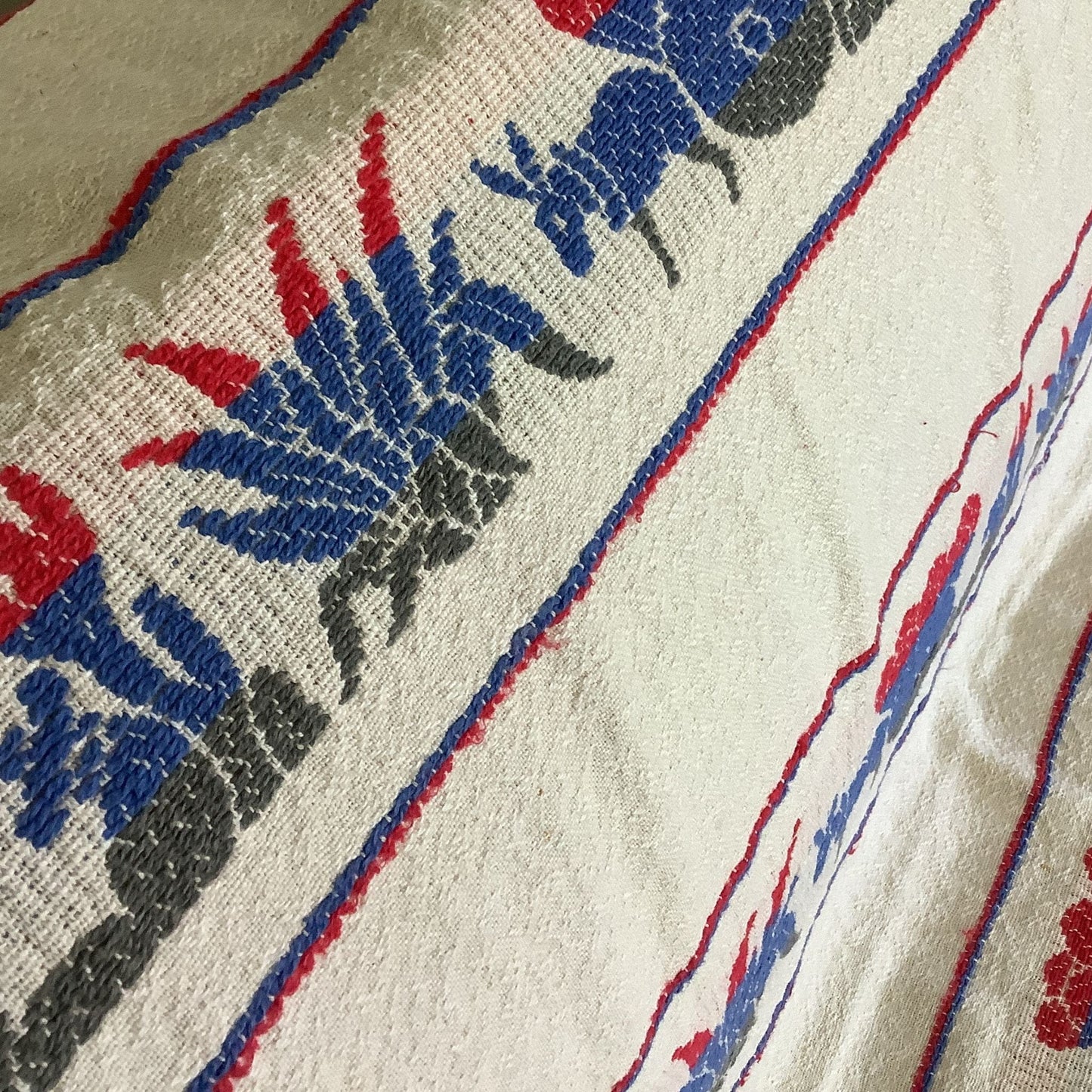Vintage Bates Cabin Bedspread Close-up View of Embroidered design