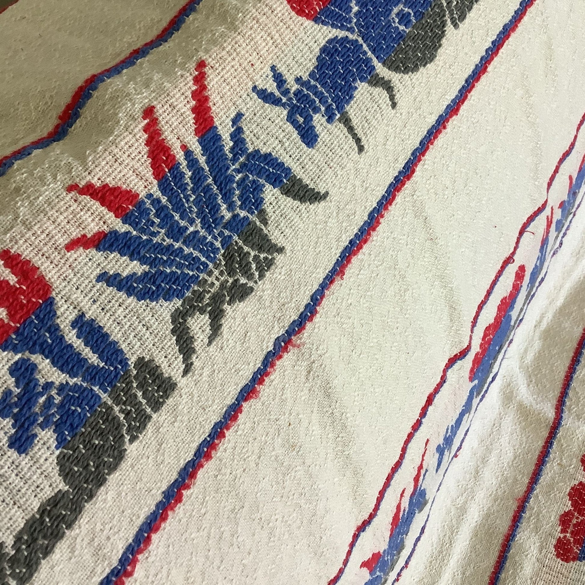 Vintage Bates Cabin Bedspread Close-up View of Embroidered design