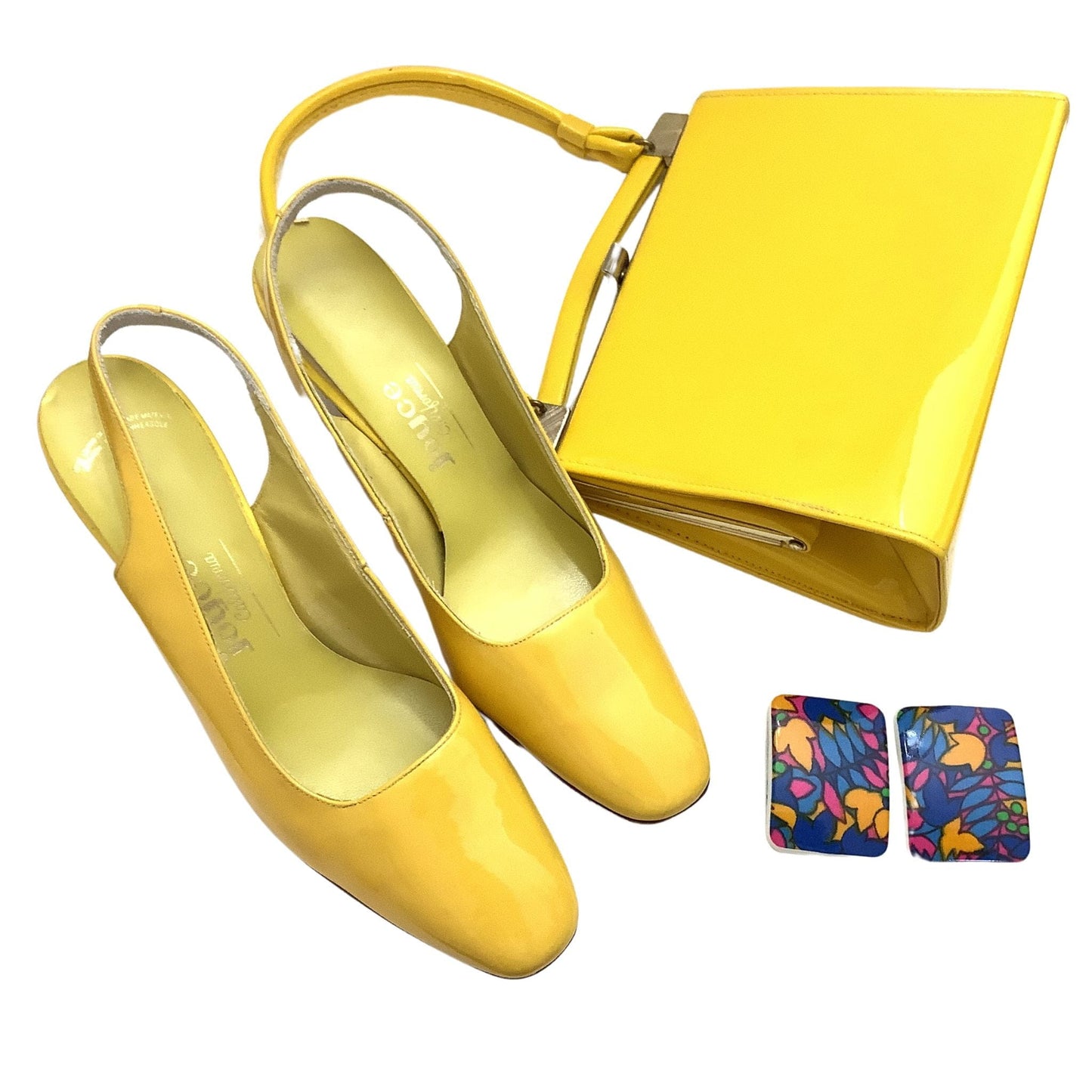 1960s Heels & Bag Set - Yellow Patent Leather