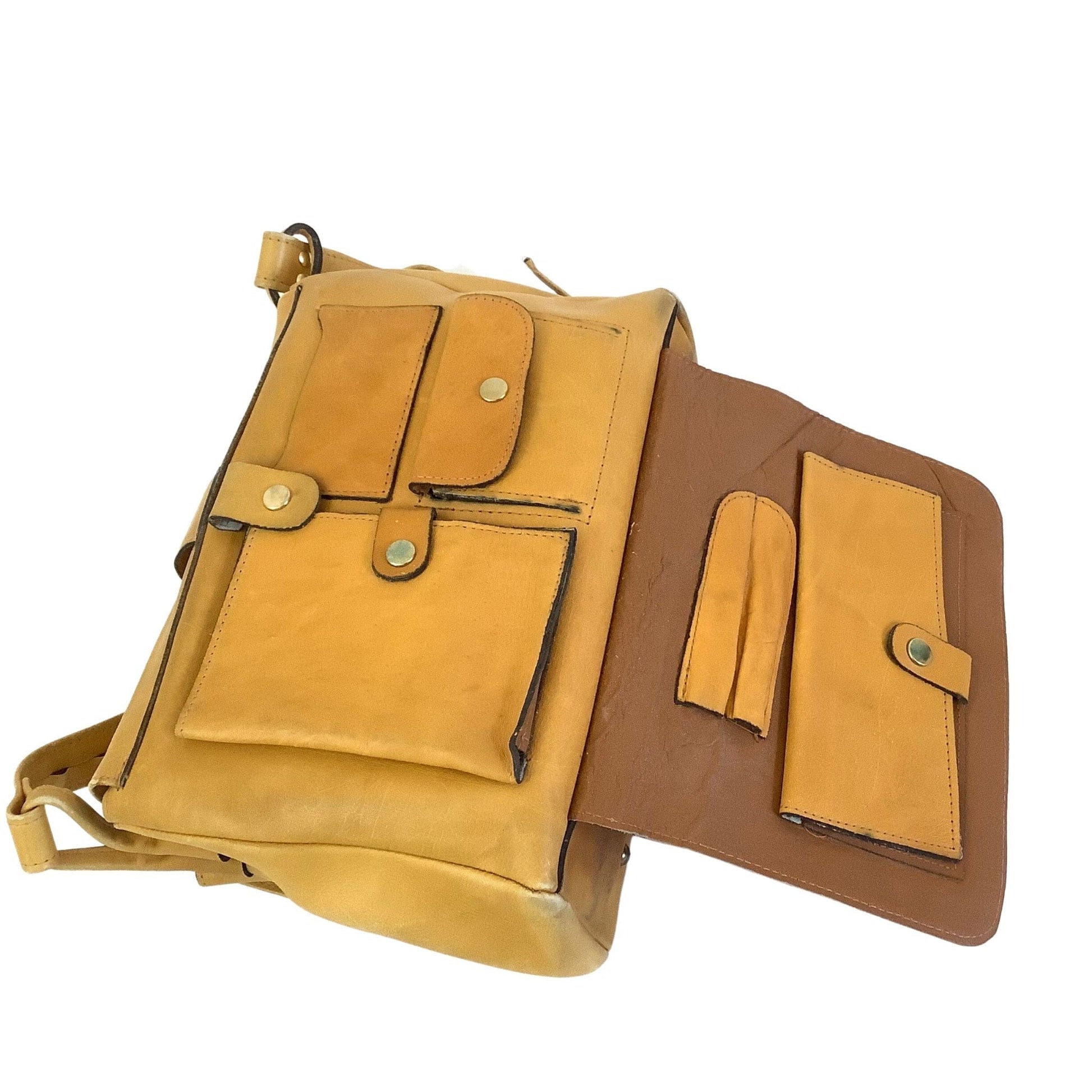 1960s Western Leather Bag Yellow / Leather / Vintage 1980s