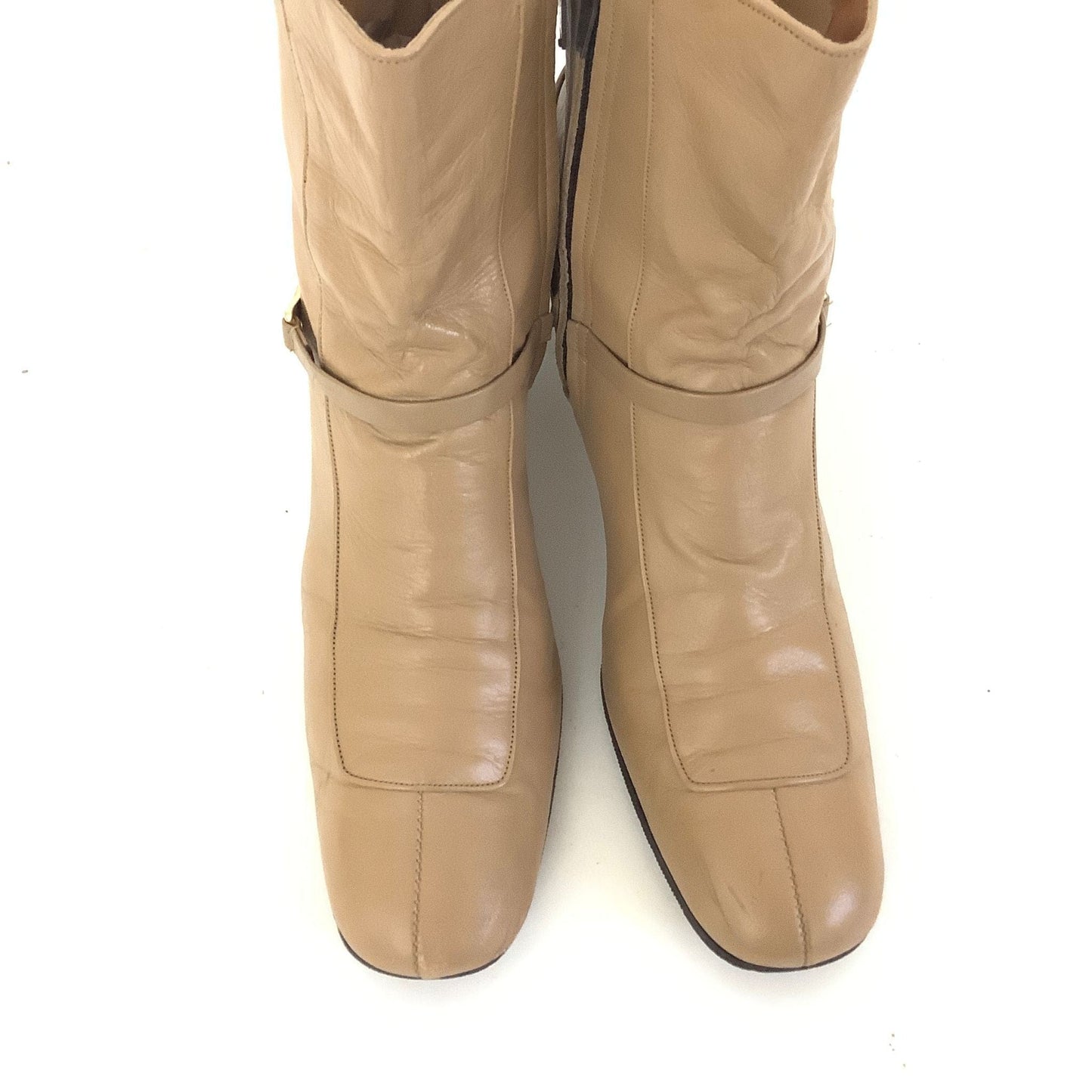 1970s Leather Ankle Boots 11 / Beige / Vintage 1970s
