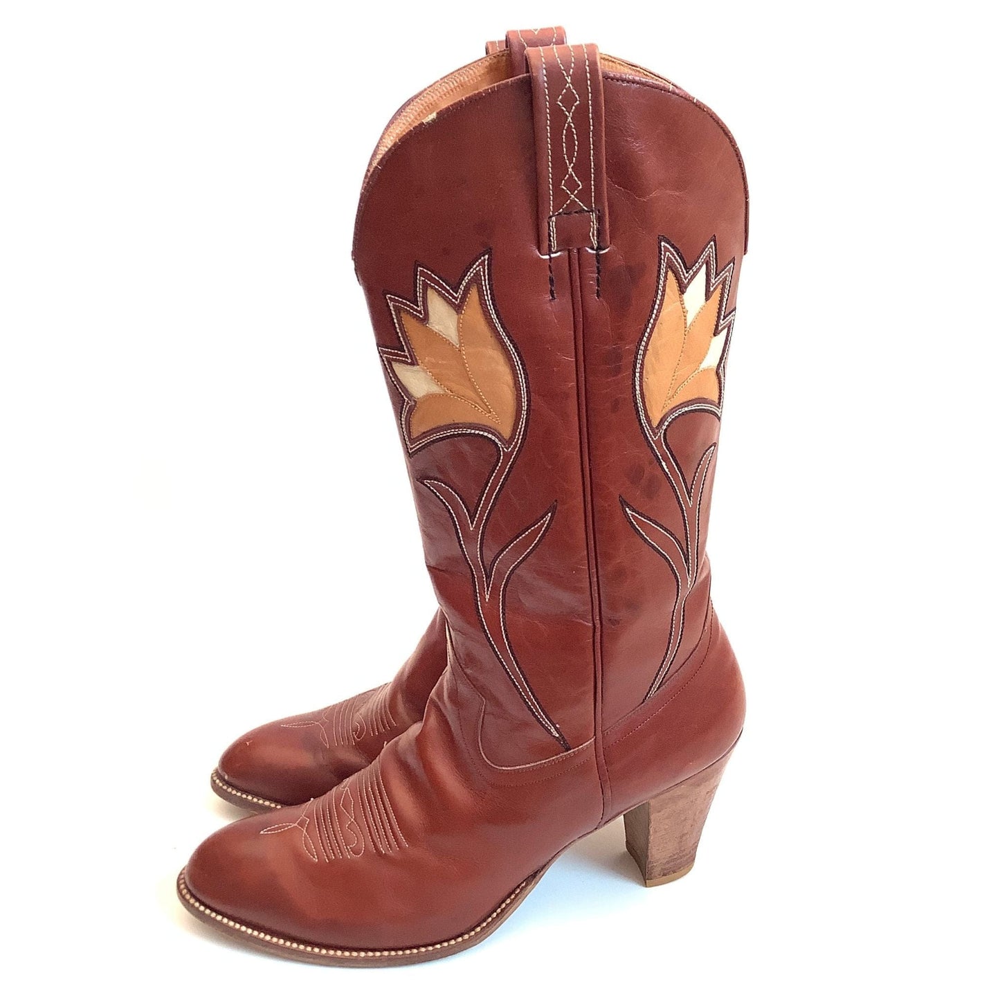 1970s Tulip Cowboy Boots 8.5 / Brown / Vintage 1970s