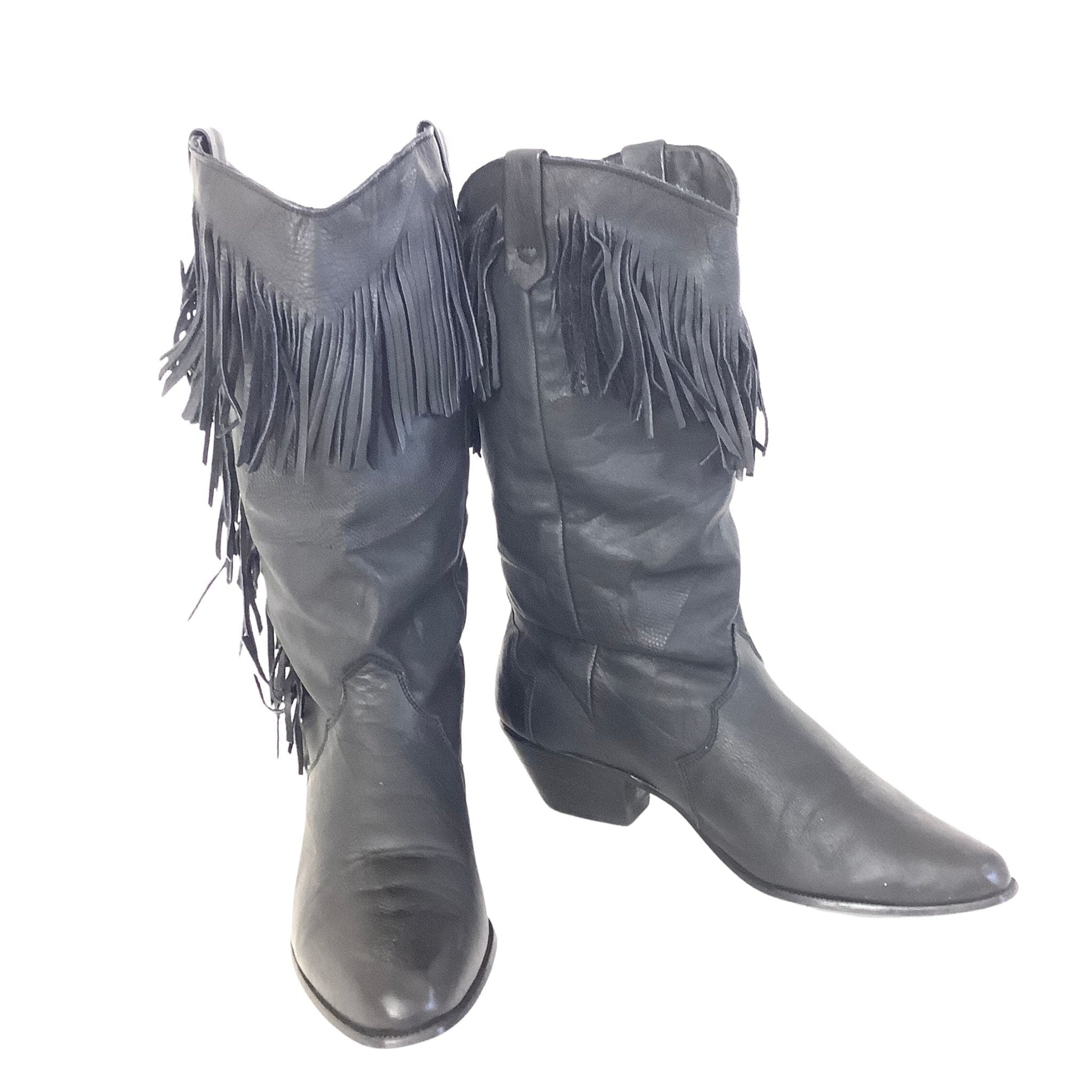 1980s Fringed Cowboy Boots 7.5 / Black / Vintage 1980s