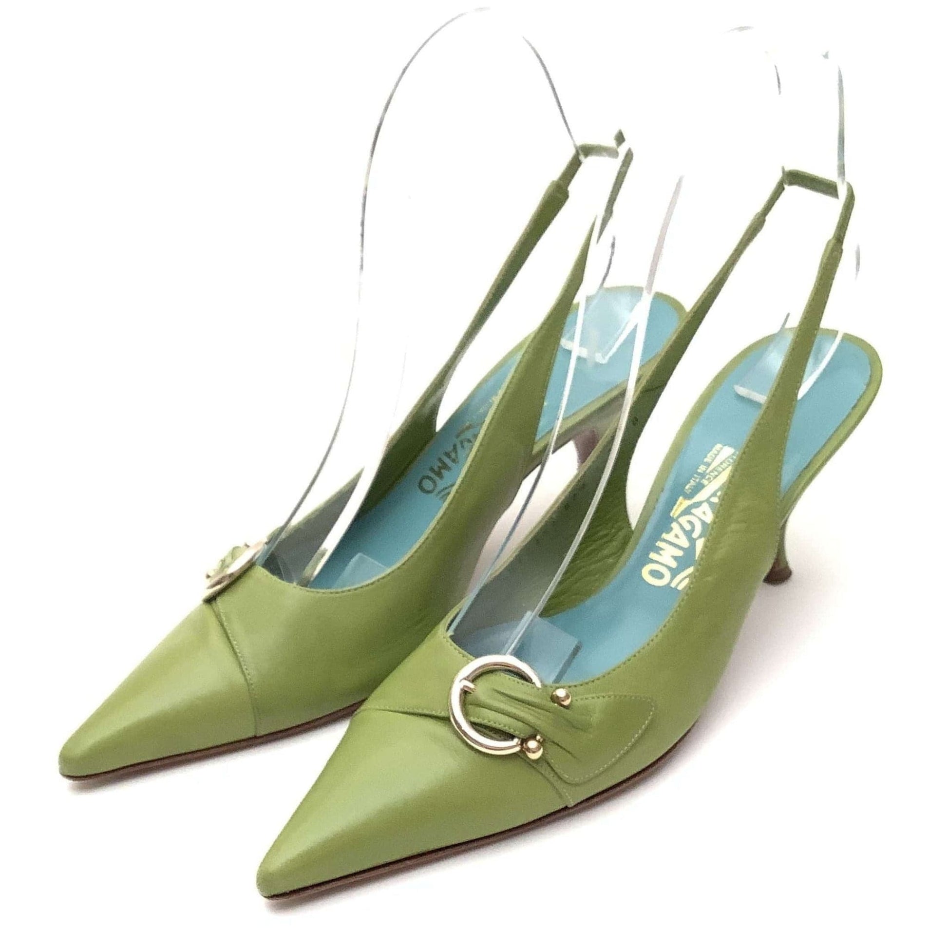 1990s Ferragamo Green Heels 7 / Green / Vintage 1990s