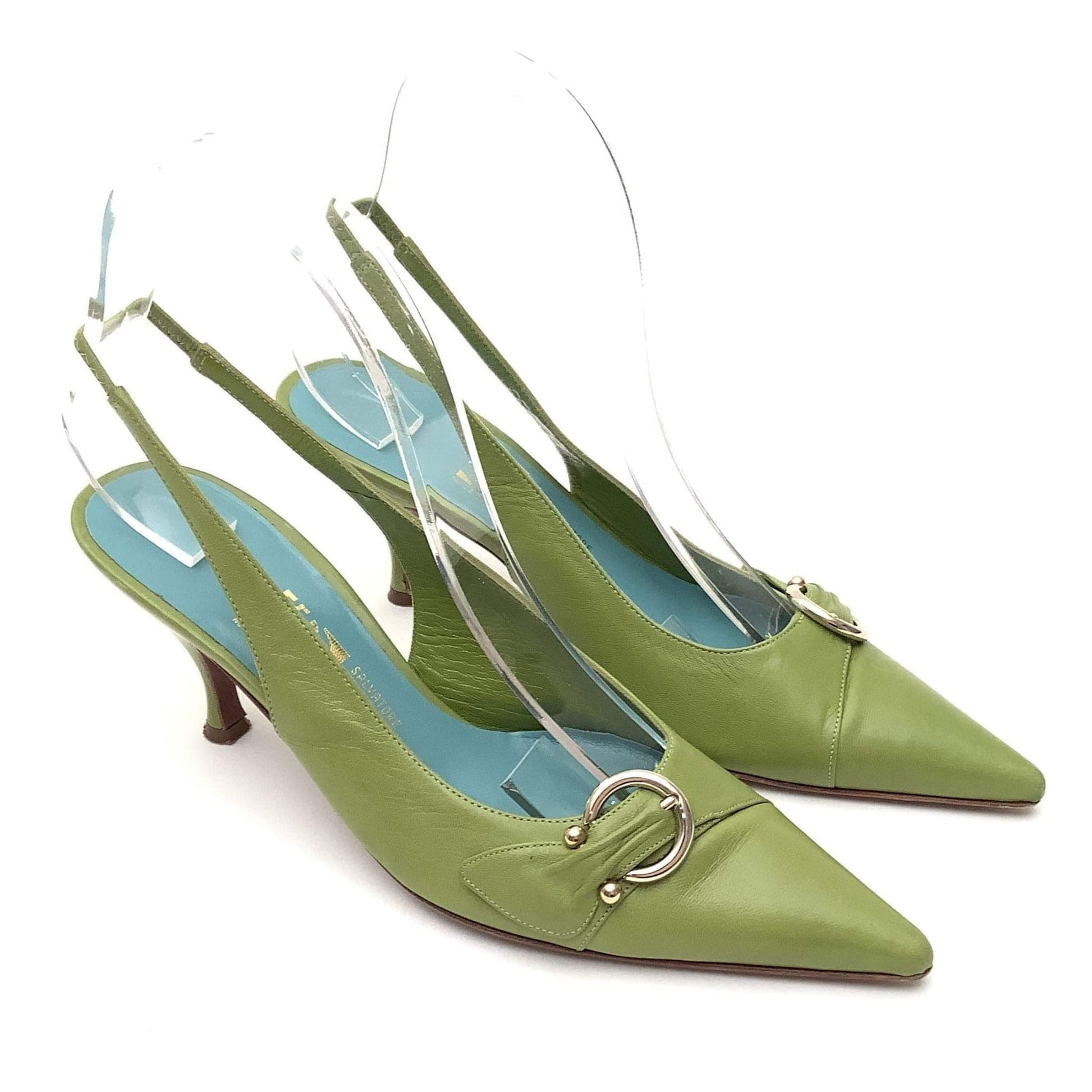 1990s Ferragamo Green Heels 7 / Green / Vintage 1990s