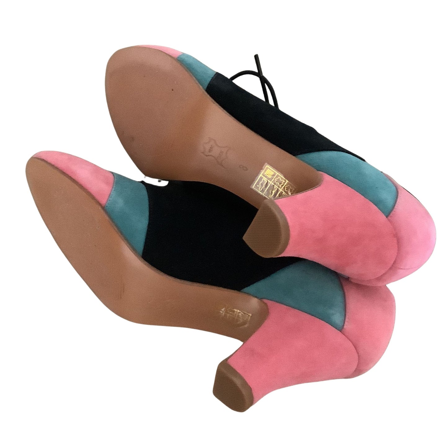 American Duchess multicolor heels sole bottom view showing leather construction on white background