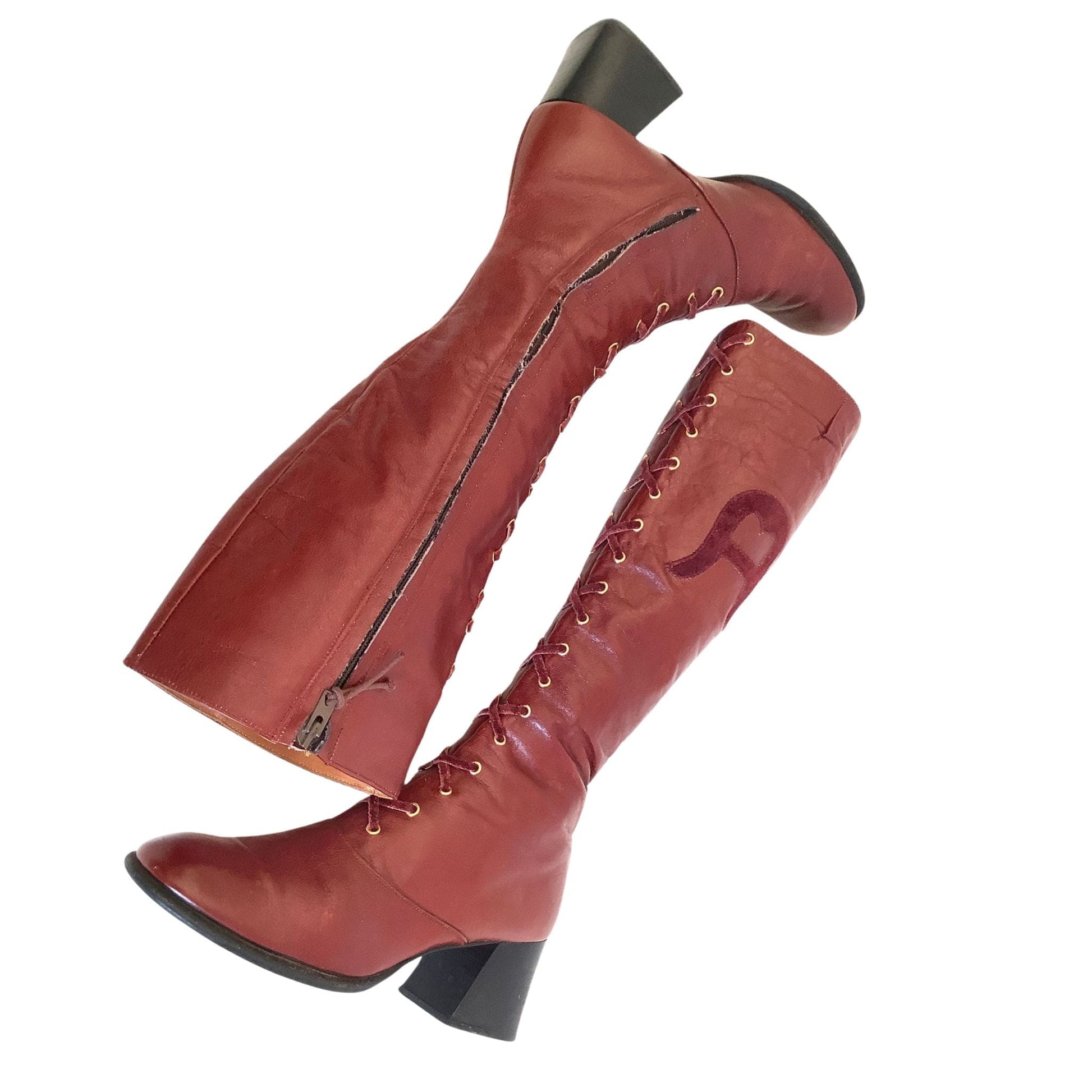 Oxblood GoGo Boots Etienne Aigner 1980s Mod Lace-up