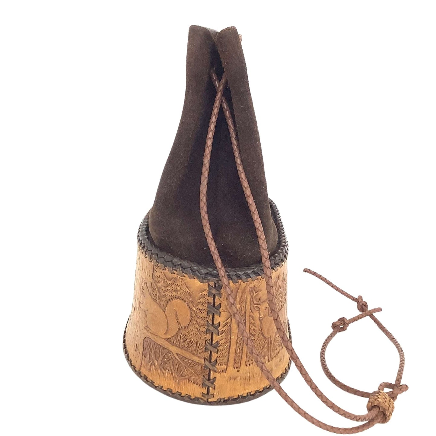 Antique Forest Theme Bag Brown / Leather / Vintage 1920s