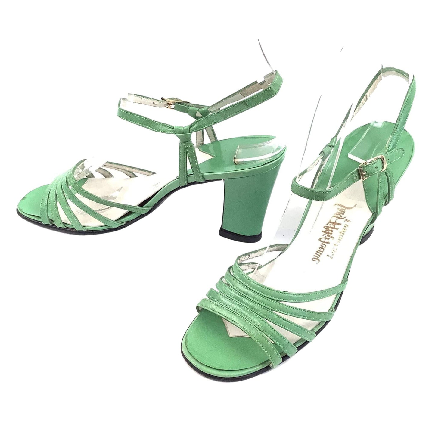 Apple Green Strappy Heels 6.5 / Green / Vintage 1990s