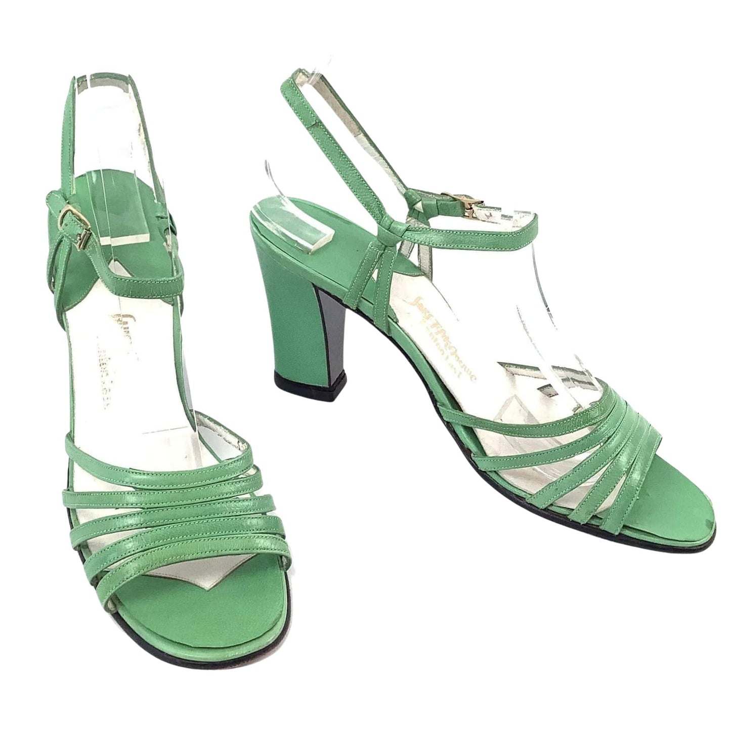 Apple Green Strappy Heels 6.5 / Green / Vintage 1990s