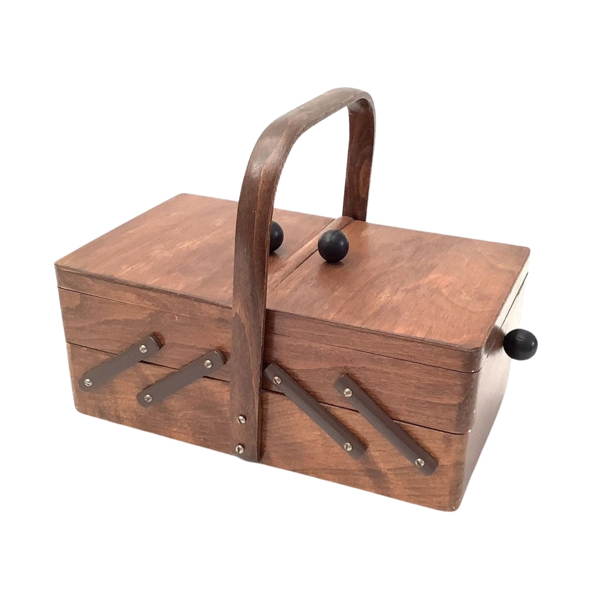 Articulated Sewing Basket Brown / Wood / Vintage 1950s