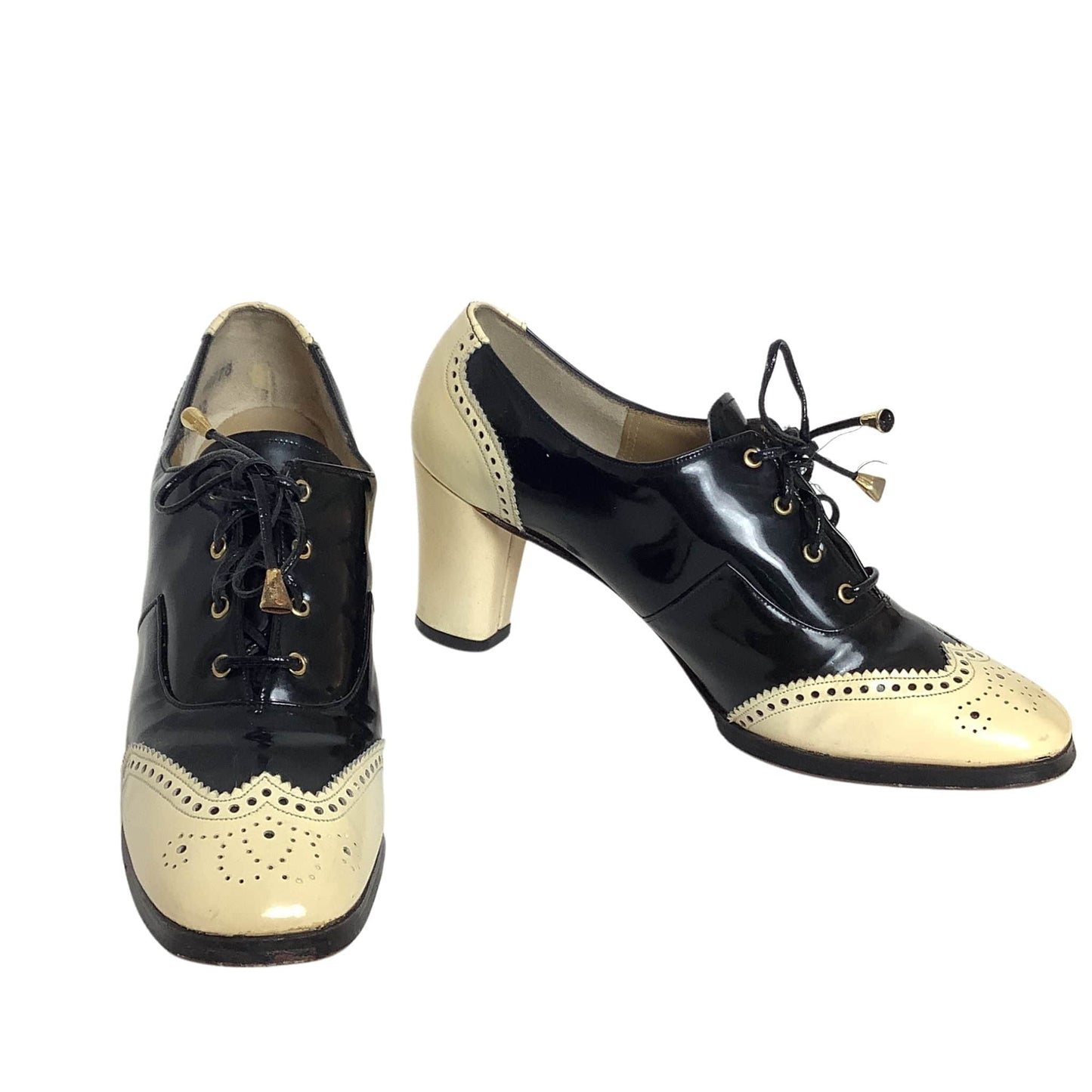 Black & Cream Heeled Oxfords