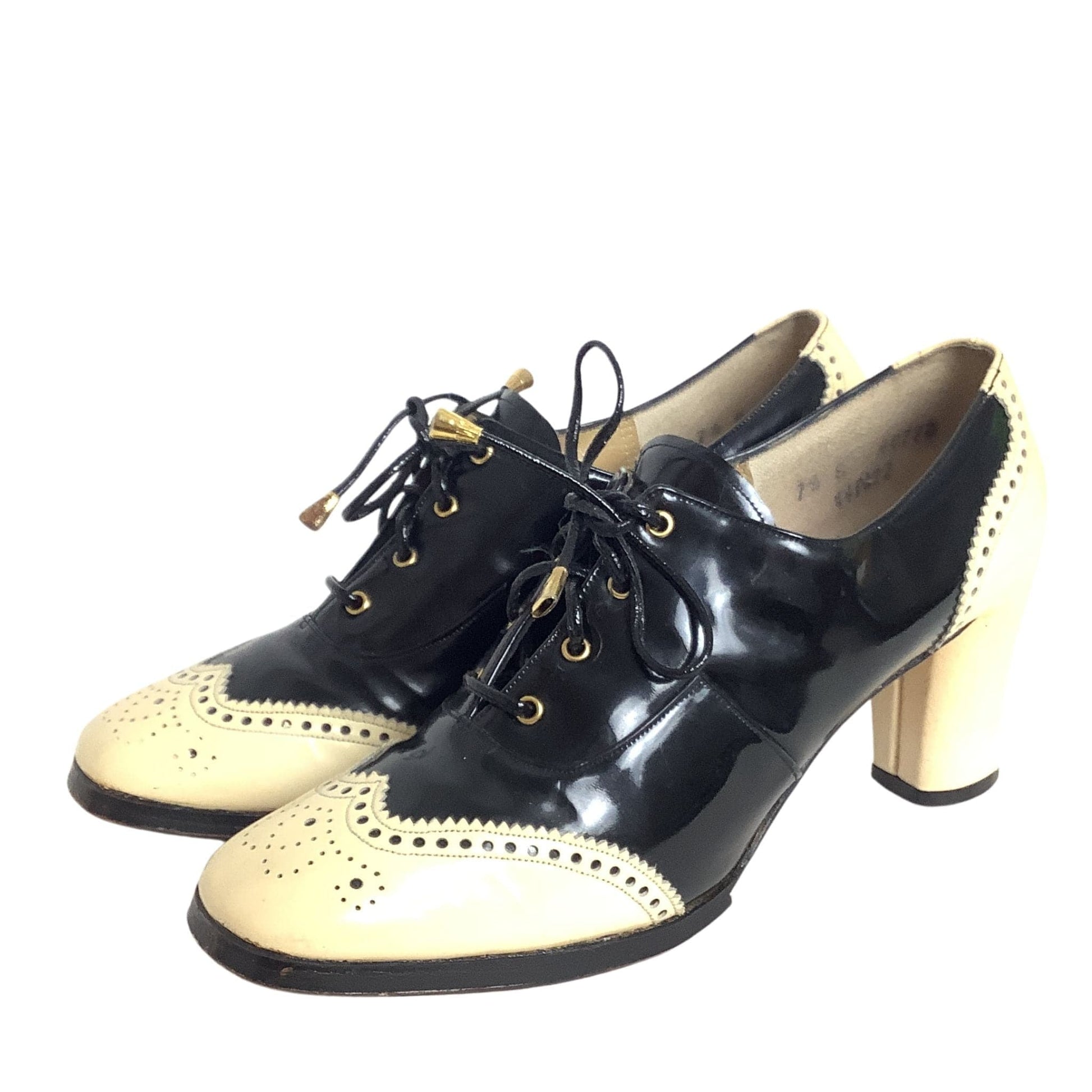 Black & Cream Heeled Oxfords