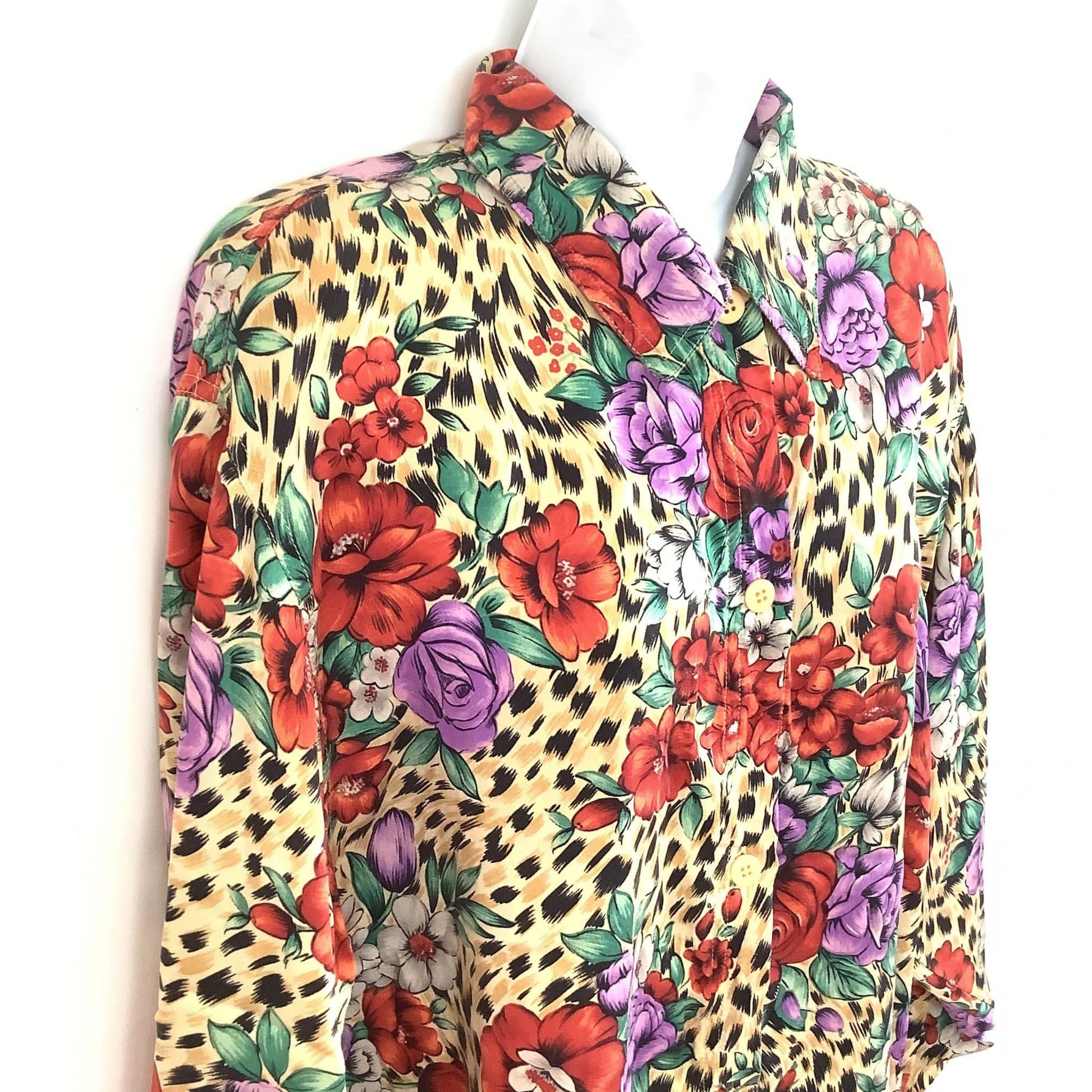 Baggy-Style Vintage Multicolor Baroque 1980s Silk Blouse