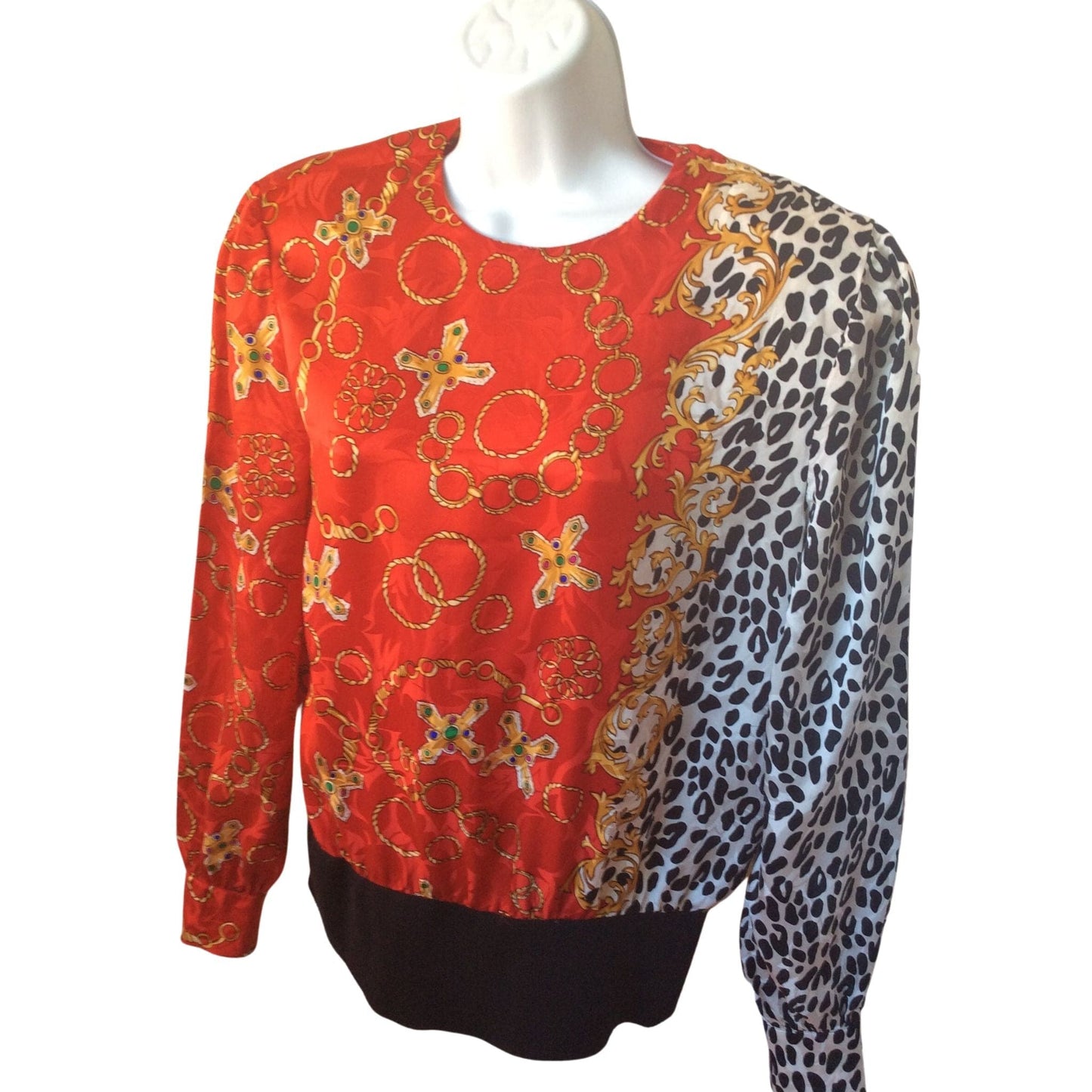 Vintage Adrianna Papell Silk Blouse - Long Sleeve Baroque Design
