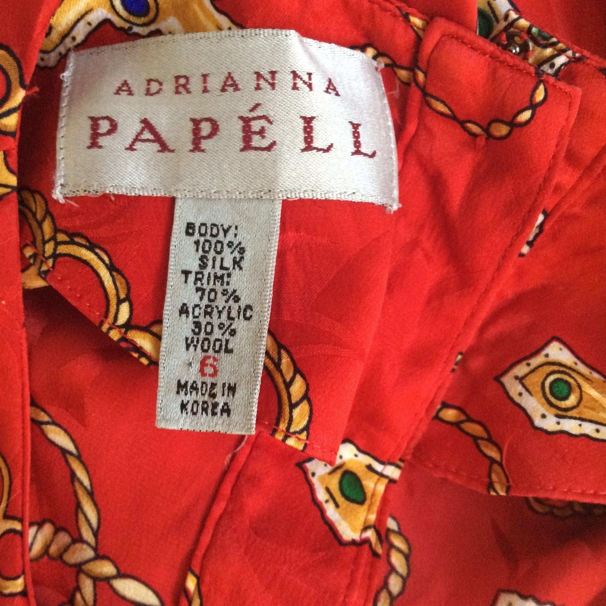 Vintage Adrianna Papell Silk Blouse - Long Sleeve Baroque Design