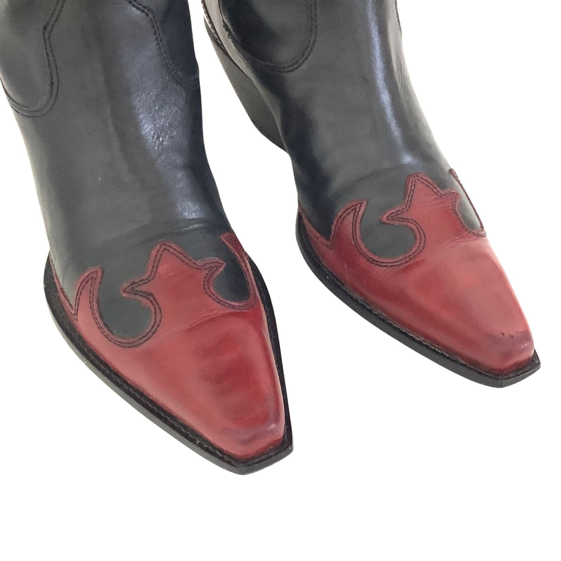 BCBG Cowoby Boots Red/Black Studded Leather Size 8 BCBG Cowoby Boots Red/Black Studded Leather Size 8