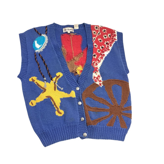 Vintage Vest Knitted Cotton Southwestern Theme