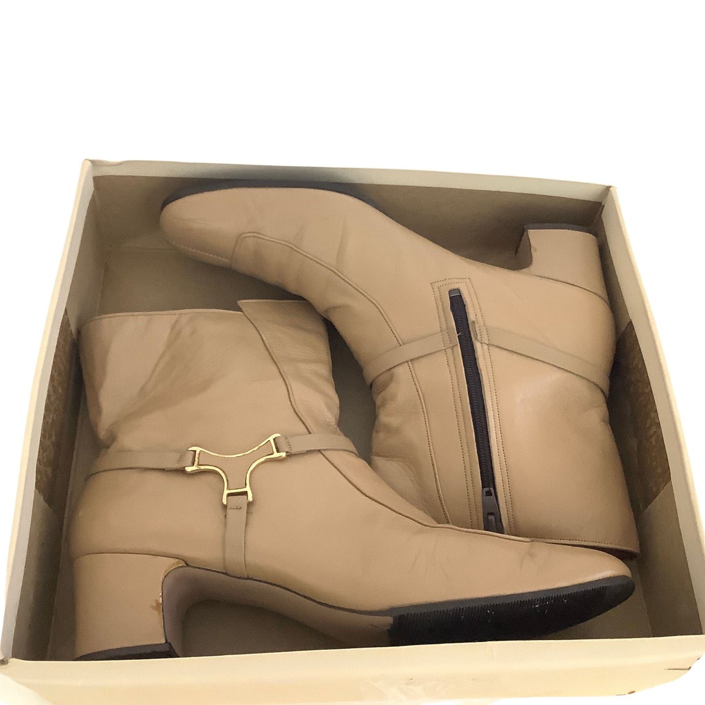 Beige Leather Ankle Boots