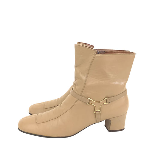 Beige Leather Ankle Boots
