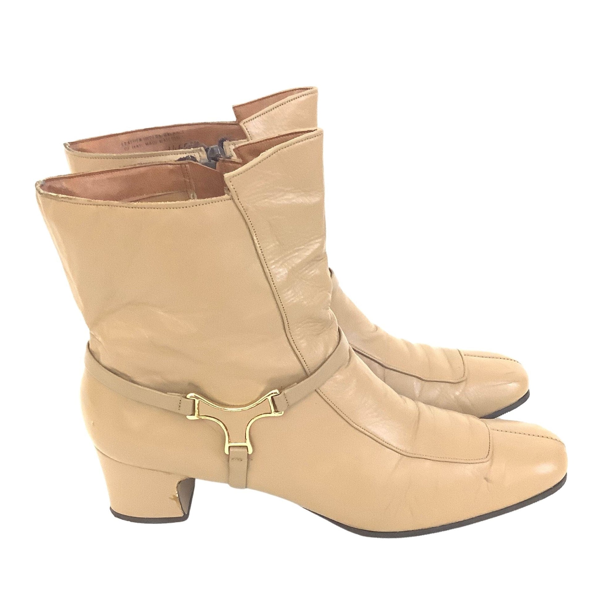 Beige Leather Ankle Boots