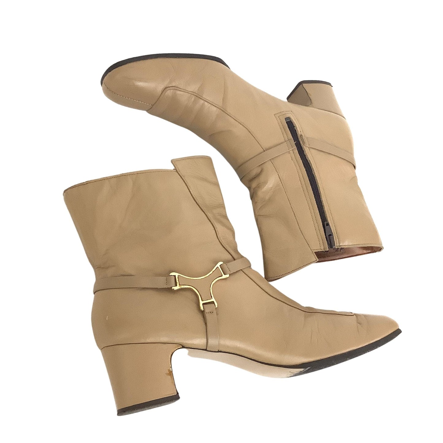 Beige Leather Ankle Boots
