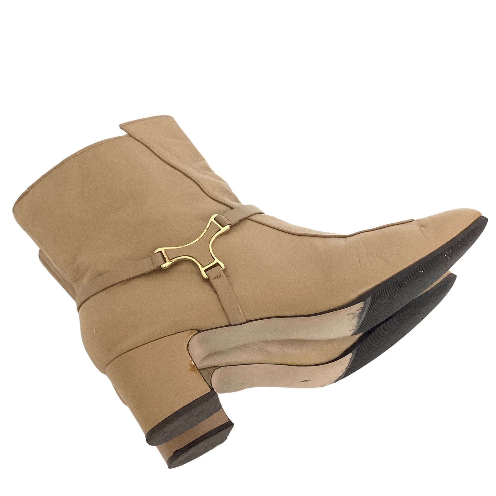 Beige Leather Ankle Boots